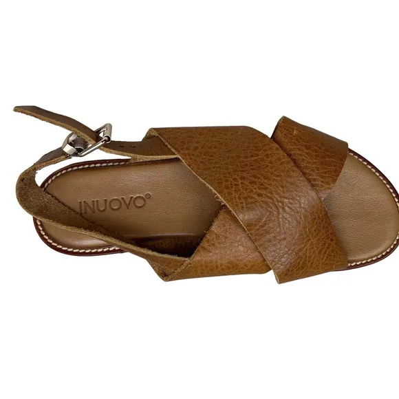 Inuovo Sandal Pebbled Grain‎ Brown Leather Faust Slingback Women Size 8