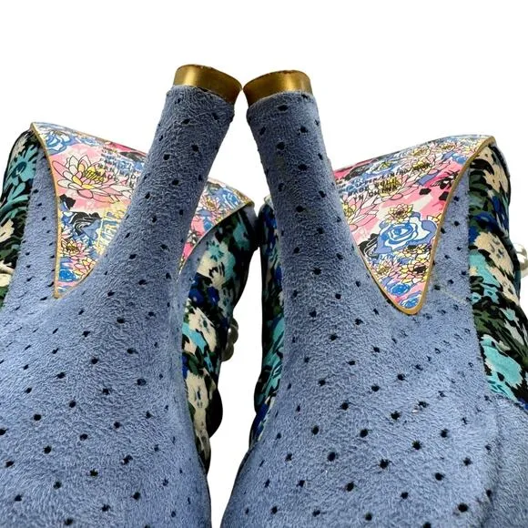 Irregular Choice Blue Suede Floral Pearl Detail Pinup Retro Pumps Women's 9