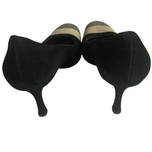 Isaac Mizrahi Black Cream Grey Color-block Suede Heel Shoes Women's 9.5