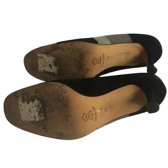 Isaac Mizrahi Black Cream Grey Color-block Suede Heel Shoes Women's 9.5