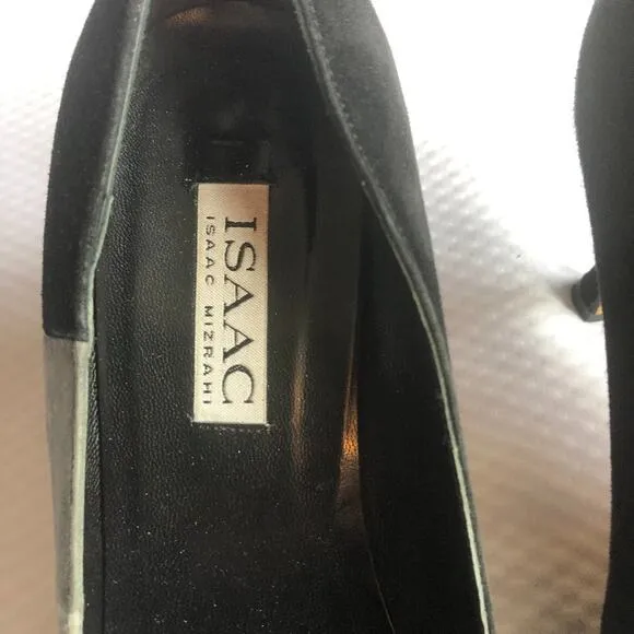 Isaac Mizrahi Black Cream Grey Color-block Suede Heel Shoes Women's 9.5