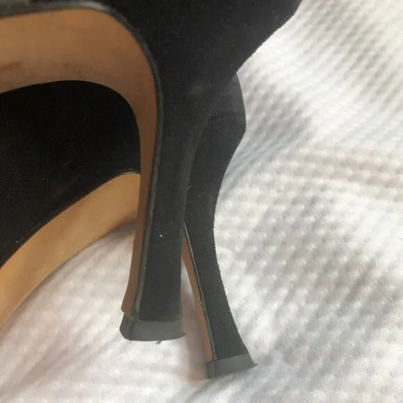 Isaac Mizrahi Black Cream Grey Color-block Suede Heel Shoes Women's 9.5