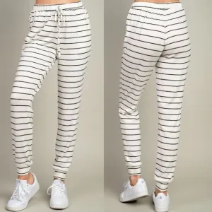 Ivory Stripe Pajama Soft Bottoms Ankle Christmas