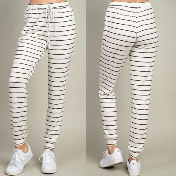 Ivory Stripe Pajama Soft Bottoms Ankle Christmas