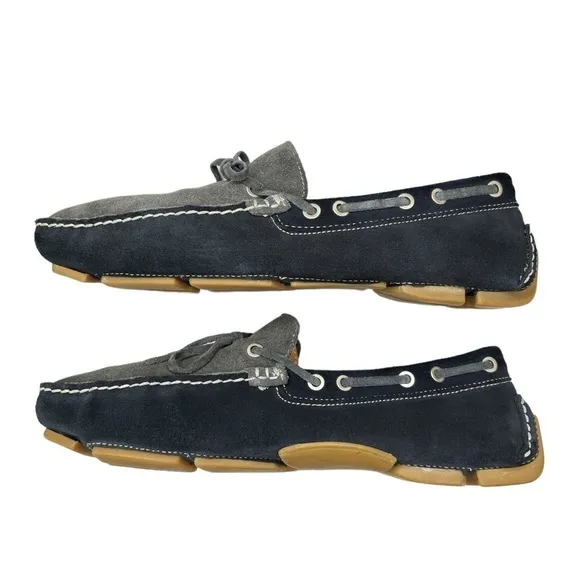 J &amp; M Blue and Gray Suede Leather Driving Loafers Moccasins Slip On Shoe Sz 10