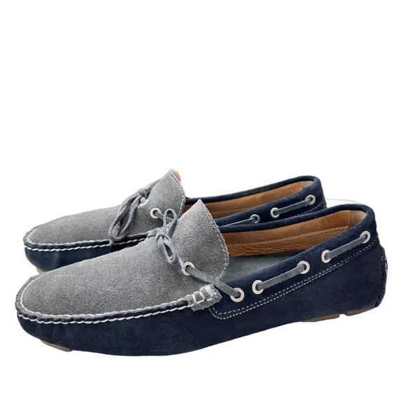 J &amp; M Blue and Gray Suede Leather Driving Loafers Moccasins Slip On Shoe Sz 10