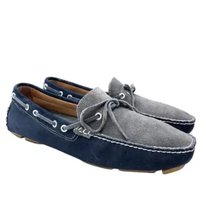 J &amp; M Blue and Gray Suede Leather Driving Loafers Moccasins Slip On Shoe Sz 10