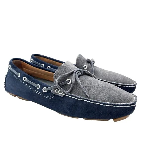 J &amp; M Blue and Gray Suede Leather Driving Loafers Moccasins Slip On Shoe Sz 10