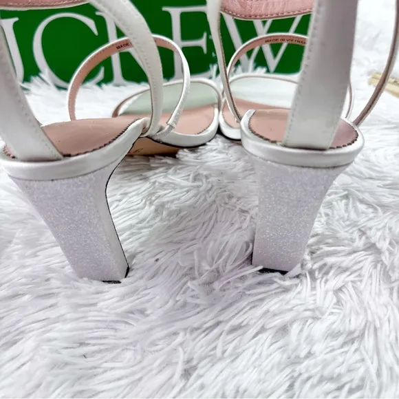 J Crew Ava strappy glitter heels in satin in white bridal shoes