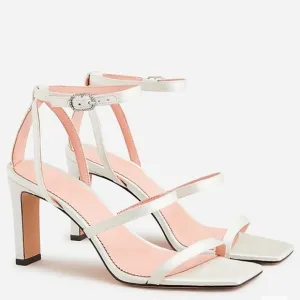 J Crew Ava strappy glitter heels in satin in white bridal shoes