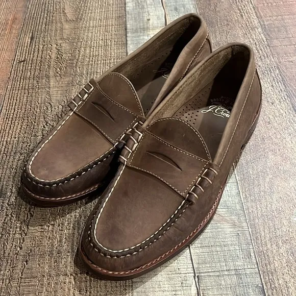 J. Crew men’s Camden loafers leather soles BJ009 8 brown penny shoes