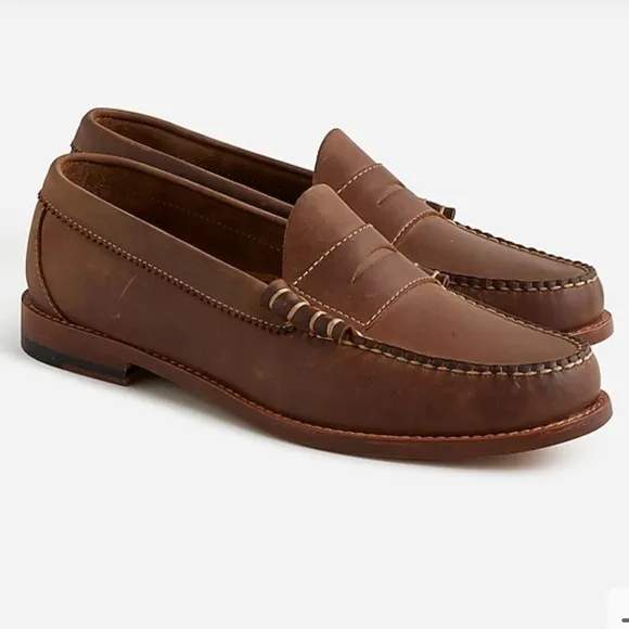 J. Crew men’s Camden loafers leather soles BJ009 8 brown penny shoes