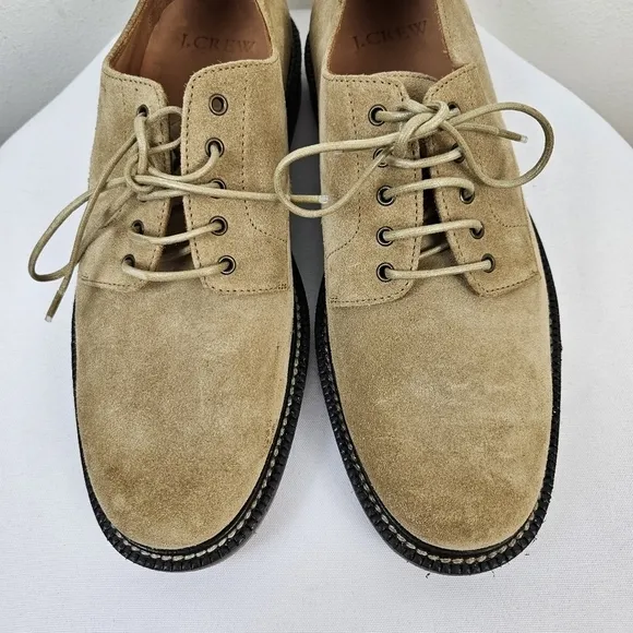 J. Crew Mens Kenton Suede Bucks 9 Cream Red Soles Oxford Shoes Lace Up