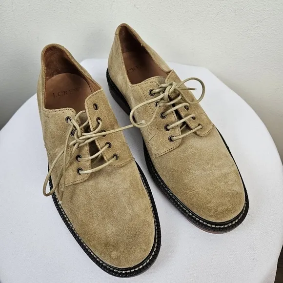 J. Crew Mens Kenton Suede Bucks 9 Cream Red Soles Oxford Shoes Lace Up