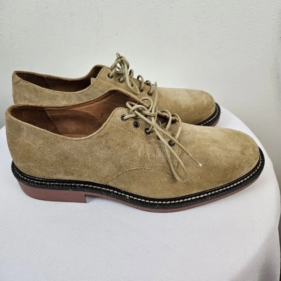 J. Crew Mens Kenton Suede Bucks 9 Cream Red Soles Oxford Shoes Lace Up