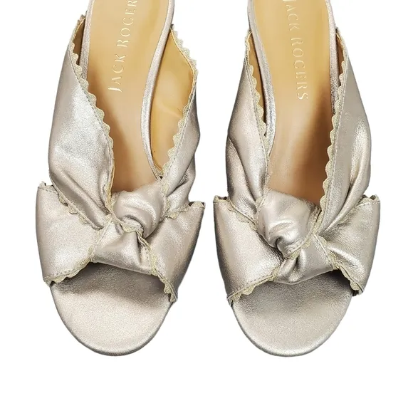 Jack Rogers Holly Silver Gold Metallic Suede Scallop Knot Mule Sandals Size 8