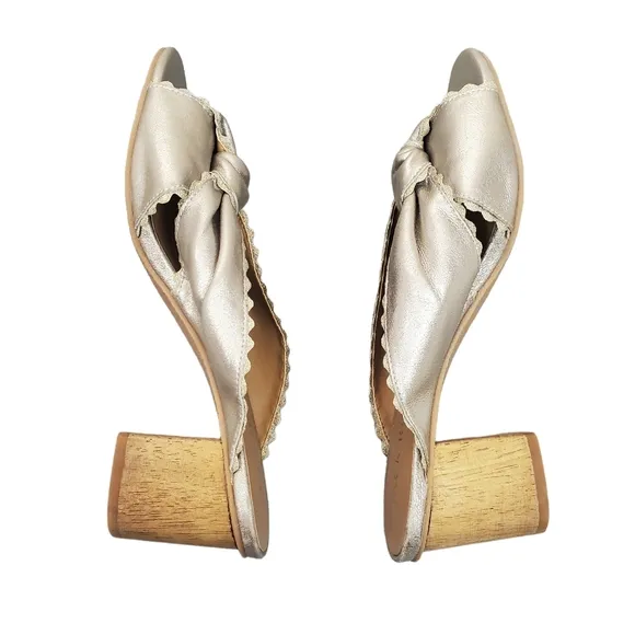 Jack Rogers Holly Silver Gold Metallic Suede Scallop Knot Mule Sandals Size 8