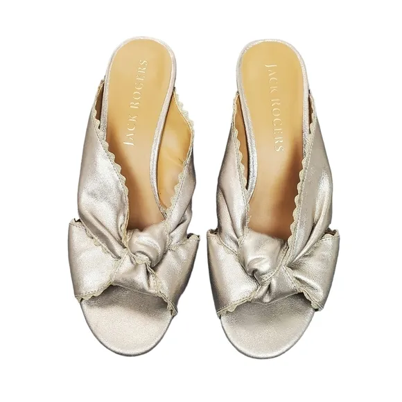 Jack Rogers Holly Silver Gold Metallic Suede Scallop Knot Mule Sandals Size 8