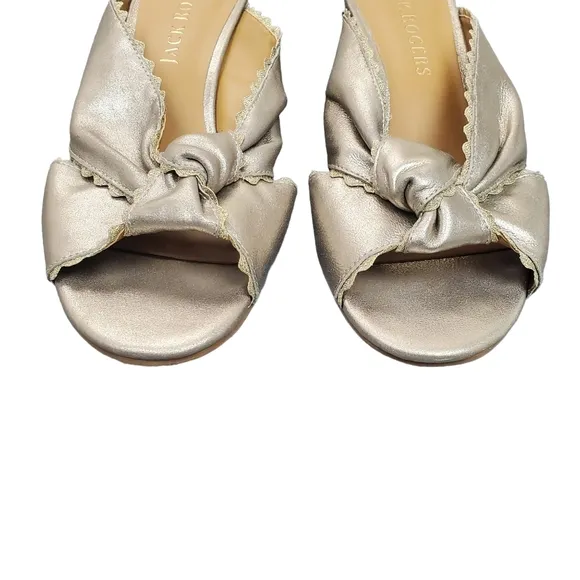 Jack Rogers Holly Silver Gold Metallic Suede Scallop Knot Mule Sandals Size 8