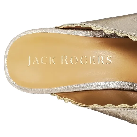 Jack Rogers Holly Silver Gold Metallic Suede Scallop Knot Mule Sandals Size 8