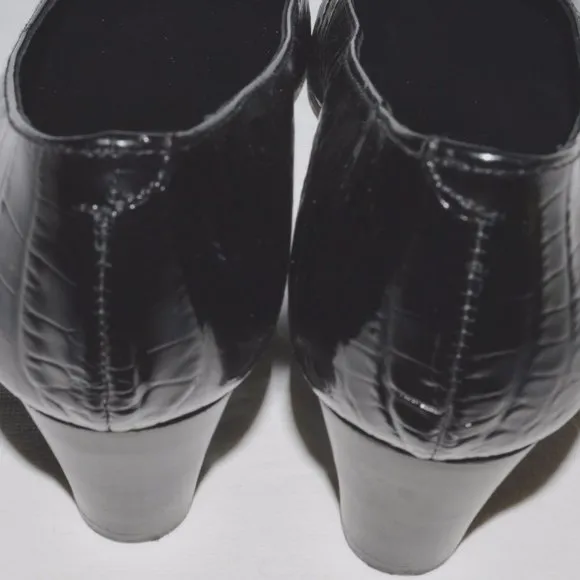 JAMIE MASCARO SIZE 6.5 7 M 37 BLACK SNAKE PRINT PATENT LEATHER PUMPS HEELS SHOES