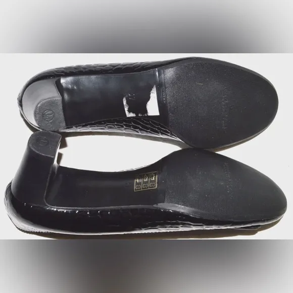 JAMIE MASCARO SIZE 6.5 7 M 37 BLACK SNAKE PRINT PATENT LEATHER PUMPS HEELS SHOES