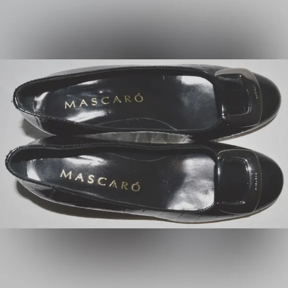 JAMIE MASCARO SIZE 6.5 7 M 37 BLACK SNAKE PRINT PATENT LEATHER PUMPS HEELS SHOES