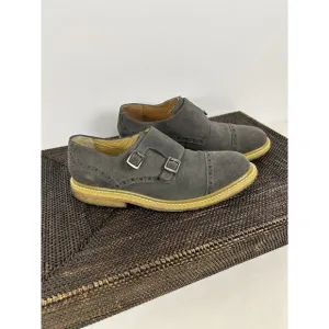 J.D. Fisk Men's Oxford Monk Strap Double Buckle Shoes Gray Suede Size 9 Wingtip