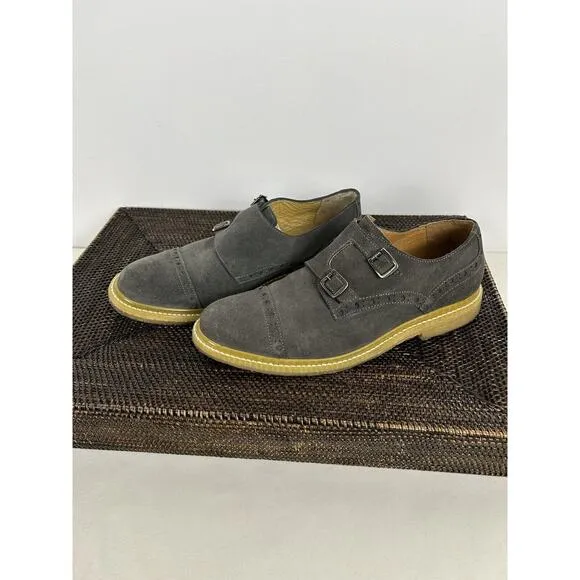 J.D. Fisk Men's Oxford Monk Strap Double Buckle Shoes Gray Suede Size 9 Wingtip