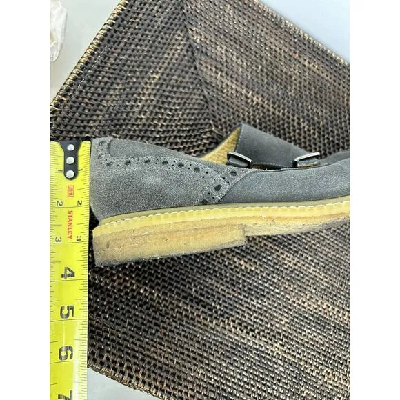 J.D. Fisk Men's Oxford Monk Strap Double Buckle Shoes Gray Suede Size 9 Wingtip