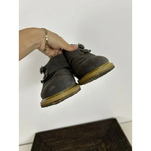 J.D. Fisk Men's Oxford Monk Strap Double Buckle Shoes Gray Suede Size 9 Wingtip