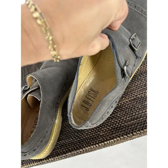 J.D. Fisk Men's Oxford Monk Strap Double Buckle Shoes Gray Suede Size 9 Wingtip