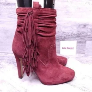 Jean Michel Cazabat Pampa Suede Fringe Scrunch Ankle Boot Burgundy sz 37.5