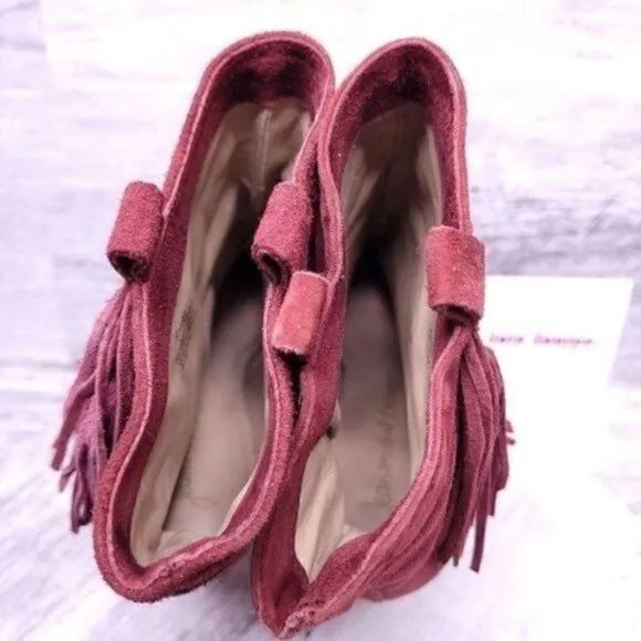 Jean Michel Cazabat Pampa Suede Fringe Scrunch Ankle Boot Burgundy sz 37.5