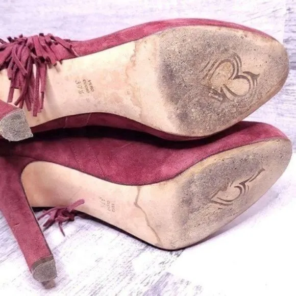 Jean Michel Cazabat Pampa Suede Fringe Scrunch Ankle Boot Burgundy sz 37.5