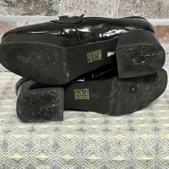 Jeffrey Campbell Black Patent Leather Platform Loafers Gold Horse-bit Detail 8.5