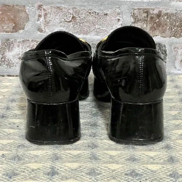 Jeffrey Campbell Black Patent Leather Platform Loafers Gold Horse-bit Detail 8.5