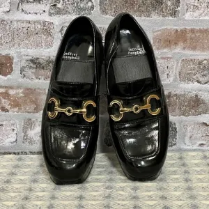 Jeffrey Campbell Black Patent Leather Platform Loafers Gold Horse-bit Detail 8.5