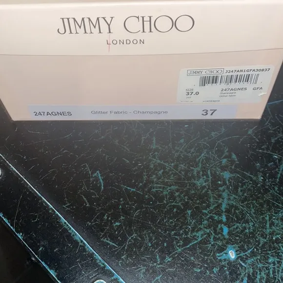 Jimmy Choo glitter fabric champagne pumps with gorgeous mirror heel