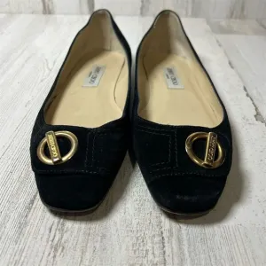 Jimmy Choo Women's Black Suede Flats Size 9.5 Gold Detail Casual Shoes