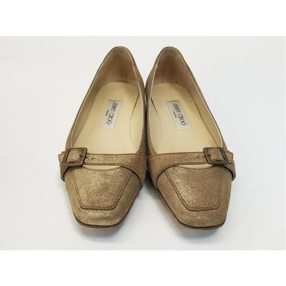 JIMMY CHOO 6.5 Metallic Gold Coarse Suede Loafers Shoes