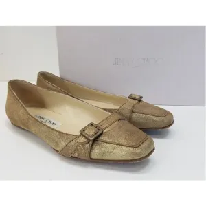 JIMMY CHOO 6.5 Metallic Gold Coarse Suede Loafers Shoes