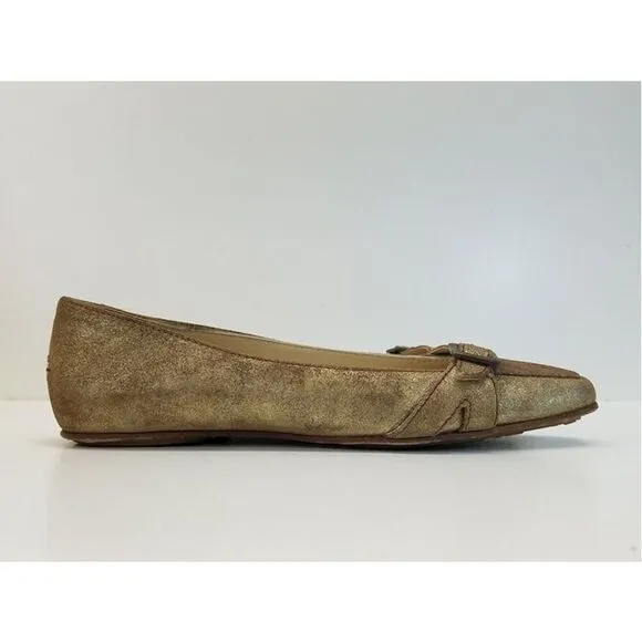 JIMMY CHOO 6.5 Metallic Gold Coarse Suede Loafers Shoes
