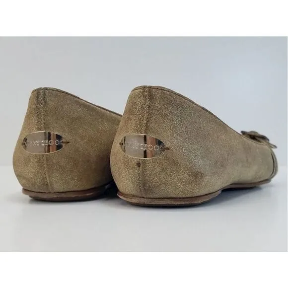 JIMMY CHOO 6.5 Metallic Gold Coarse Suede Loafers Shoes