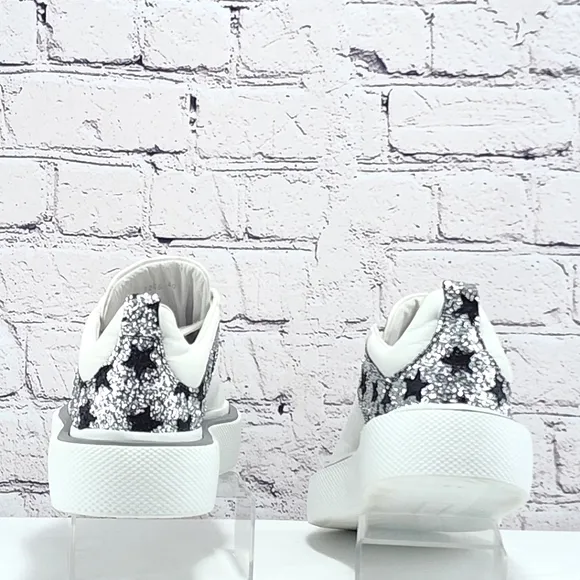 JOHN RICHMOND – Sneaker, white/pink, silver/black shimmer, size 9.5/40