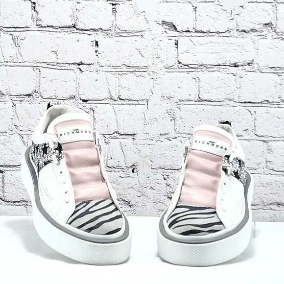 JOHN RICHMOND – Sneaker, white/pink, silver/black shimmer, size 9.5/40