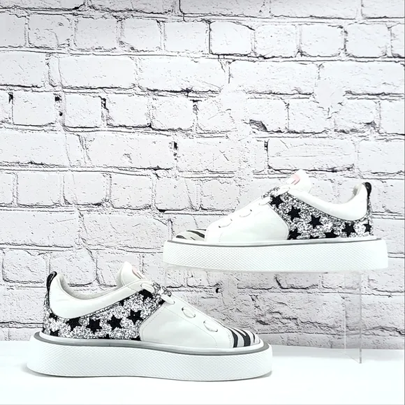 JOHN RICHMOND – Sneaker, white/pink, silver/black shimmer, size 9.5/40