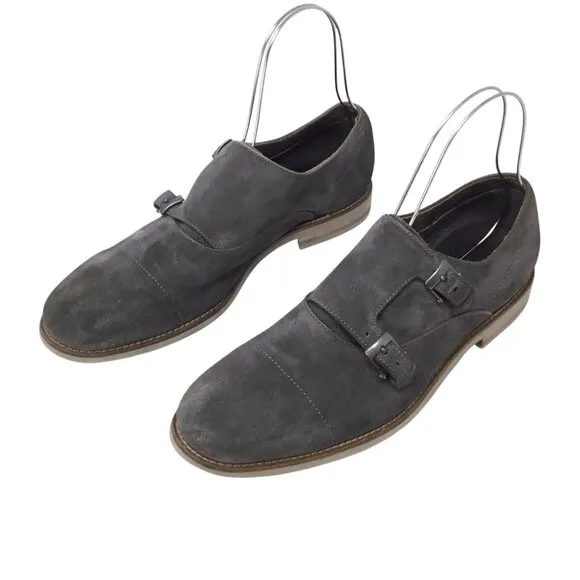 John Varvatos USA Double Monk Strap Men's Shoes Size 10 M Gray Suede Buckle 8754