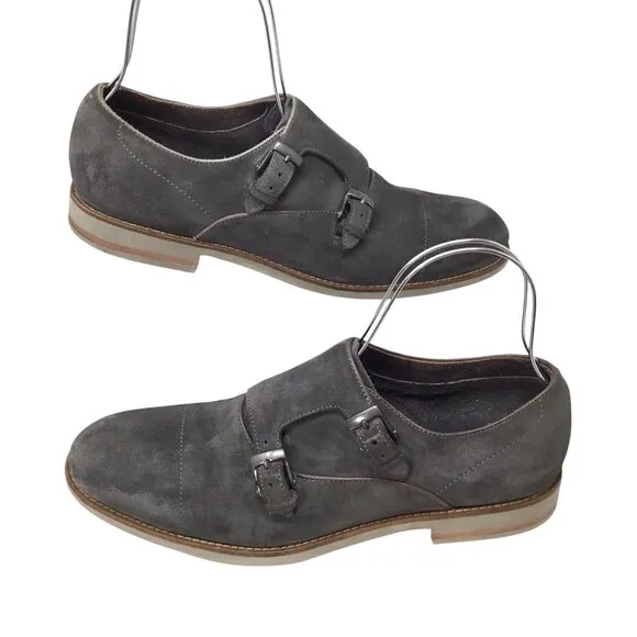 John Varvatos USA Double Monk Strap Men's Shoes Size 10 M Gray Suede Buckle 8754