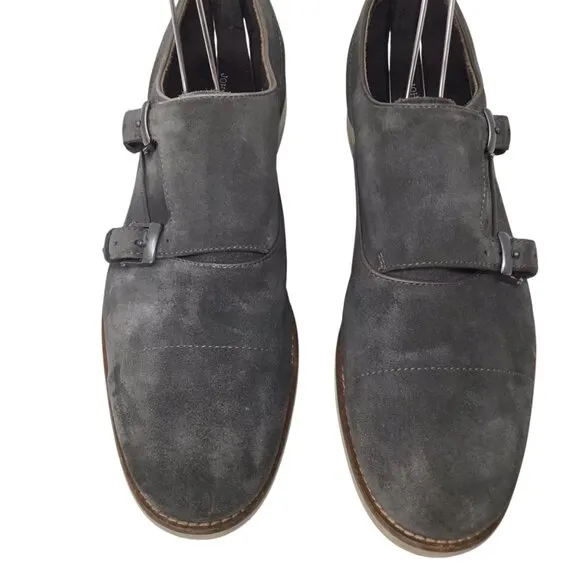 John Varvatos USA Double Monk Strap Men's Shoes Size 10 M Gray Suede Buckle 8754